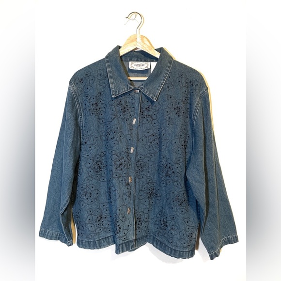 Vintage Embroidered Denim Jacket Western Boho Size M - Picture 1 of 5